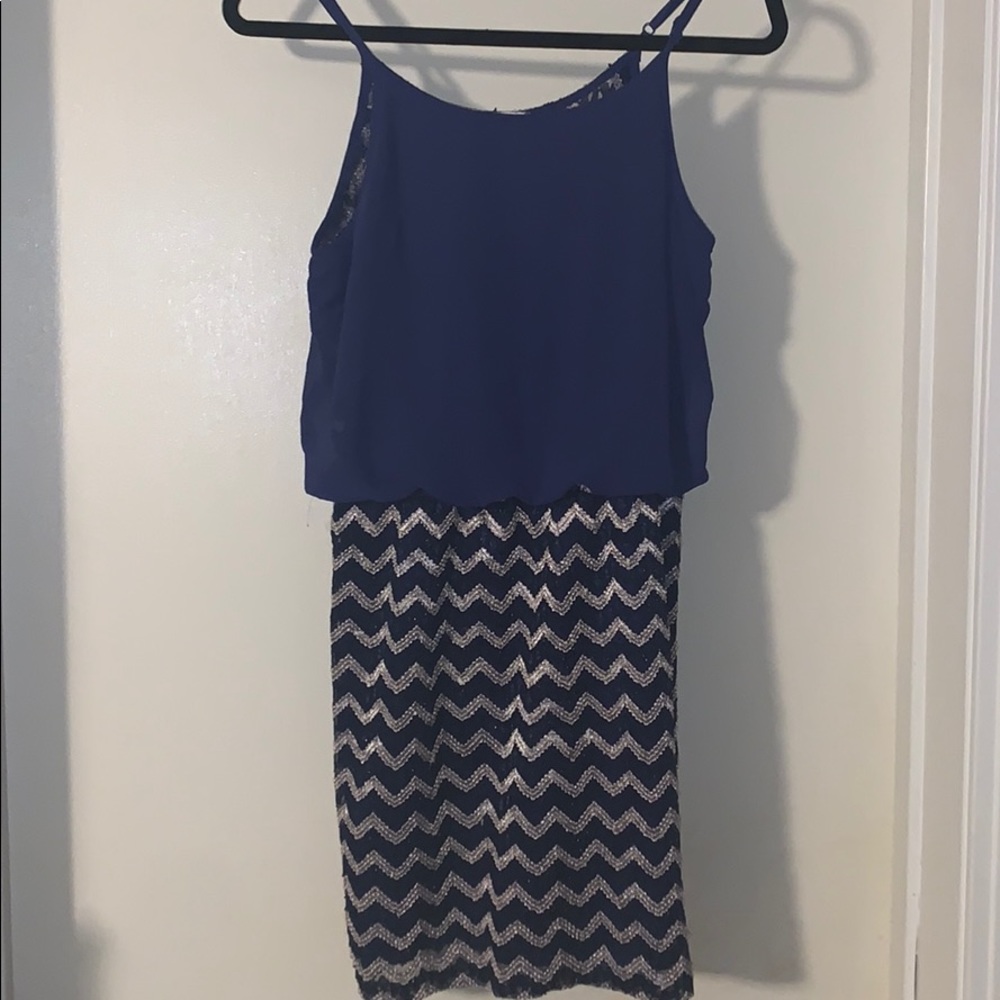 Chevron lace chiffon tank dress